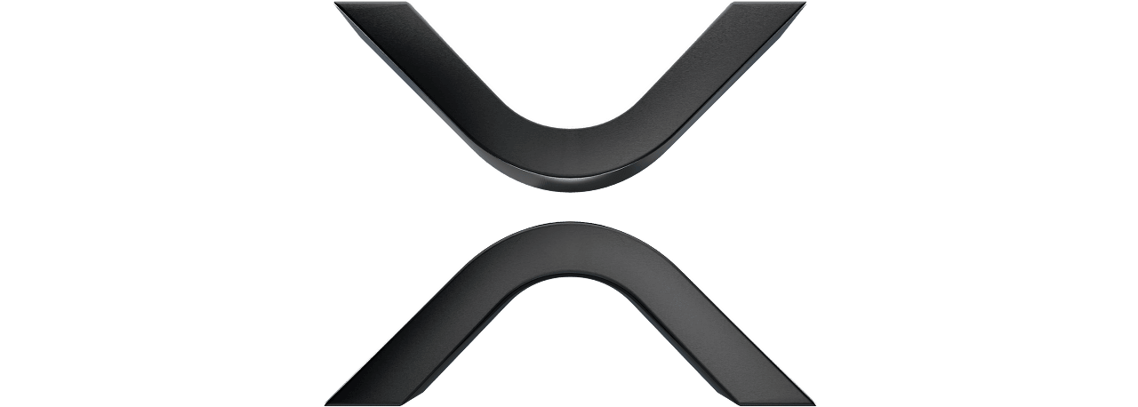 XRP-symbool, bestaande uit twee naar elkaar gerichte bogen